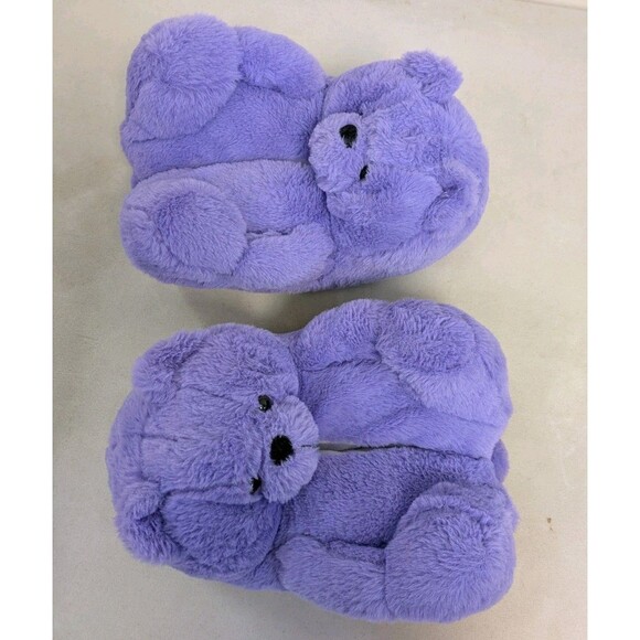Fuzzy Teddy Bear Slippers Purple Women's Cozy Plush Bootie Shoes Size 5-9.5 - Picture 3 of 3